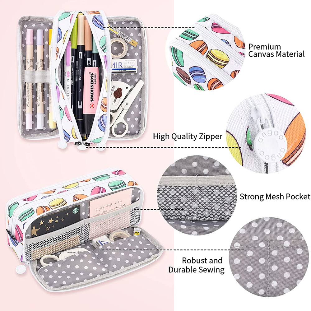 Portable Large Pencil Case Big Capacity 3 Compartments Canvas Pencil Pouch - Picture 40 of 50