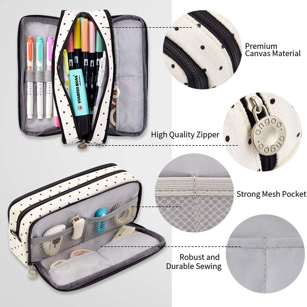 Portable Large Pencil Case Big Capacity 3 Compartments Canvas Pencil Pouch - Picture 46 of 50