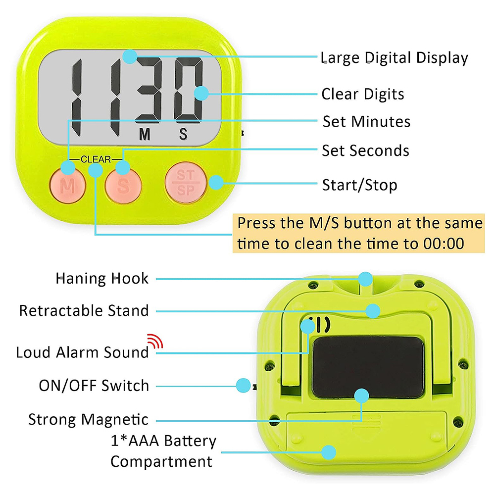 2 Pack Digital Kitchen Timer for Cooking Big Digits Loud Alarm Magnetic Backing - Picture 15 of 33