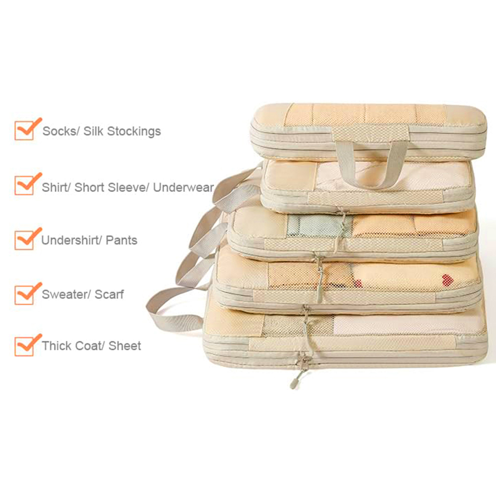 5 Set Compression Packing Cubes Travel Organizer Extensible Storage Mesh Bags - Picture 17 of 22