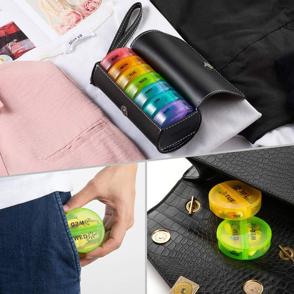 Weekly Pill Organizer Daily Pill Box with PU Leather Travel Medicine Organizer - Picture 17 of 21