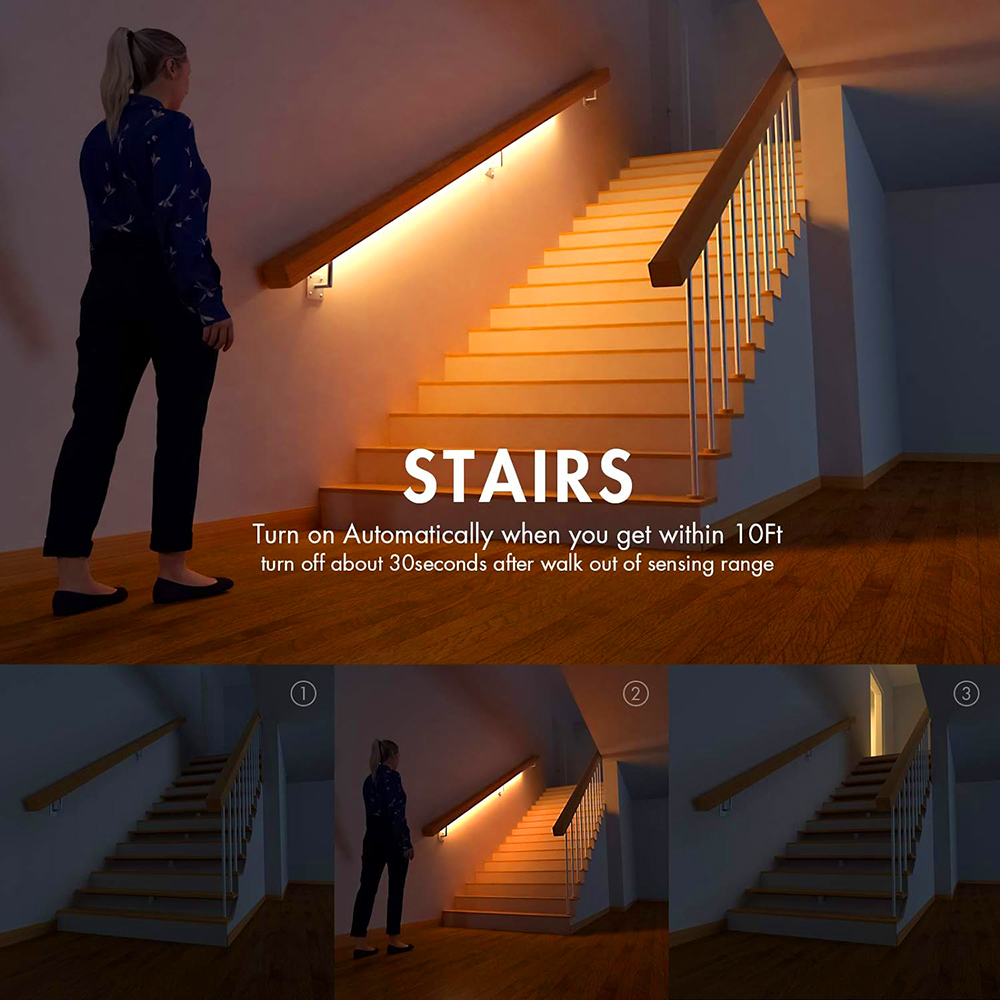 LED Under Cabinet Lighting Motion Sensor Strip Lights Stair Lamp Tape-Warm White - Picture 24 of 50