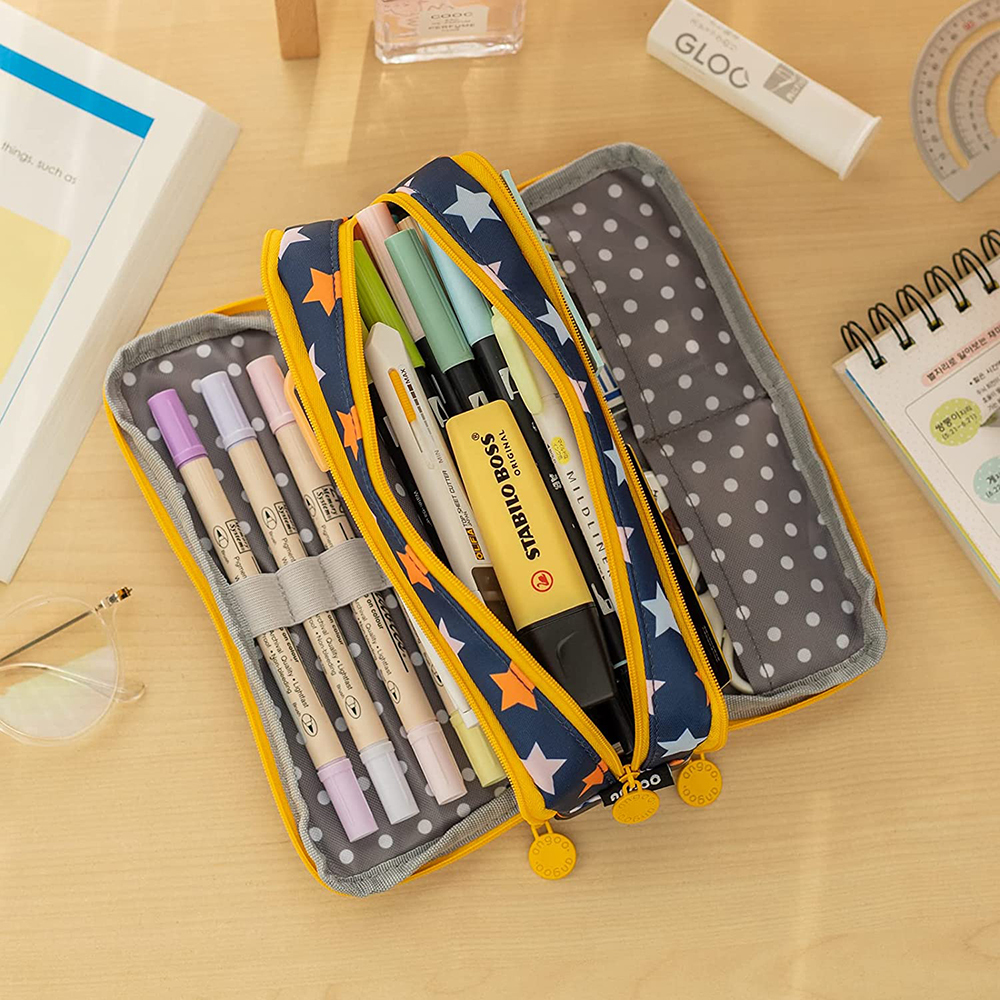 Portable Large Pencil Case Big Capacity 3 Compartments Canvas Pencil Pouch - Picture 17 of 50