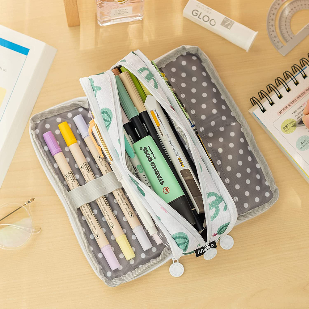 Portable Large Pencil Case Big Capacity 3 Compartments Canvas Pencil Pouch - Picture 23 of 50