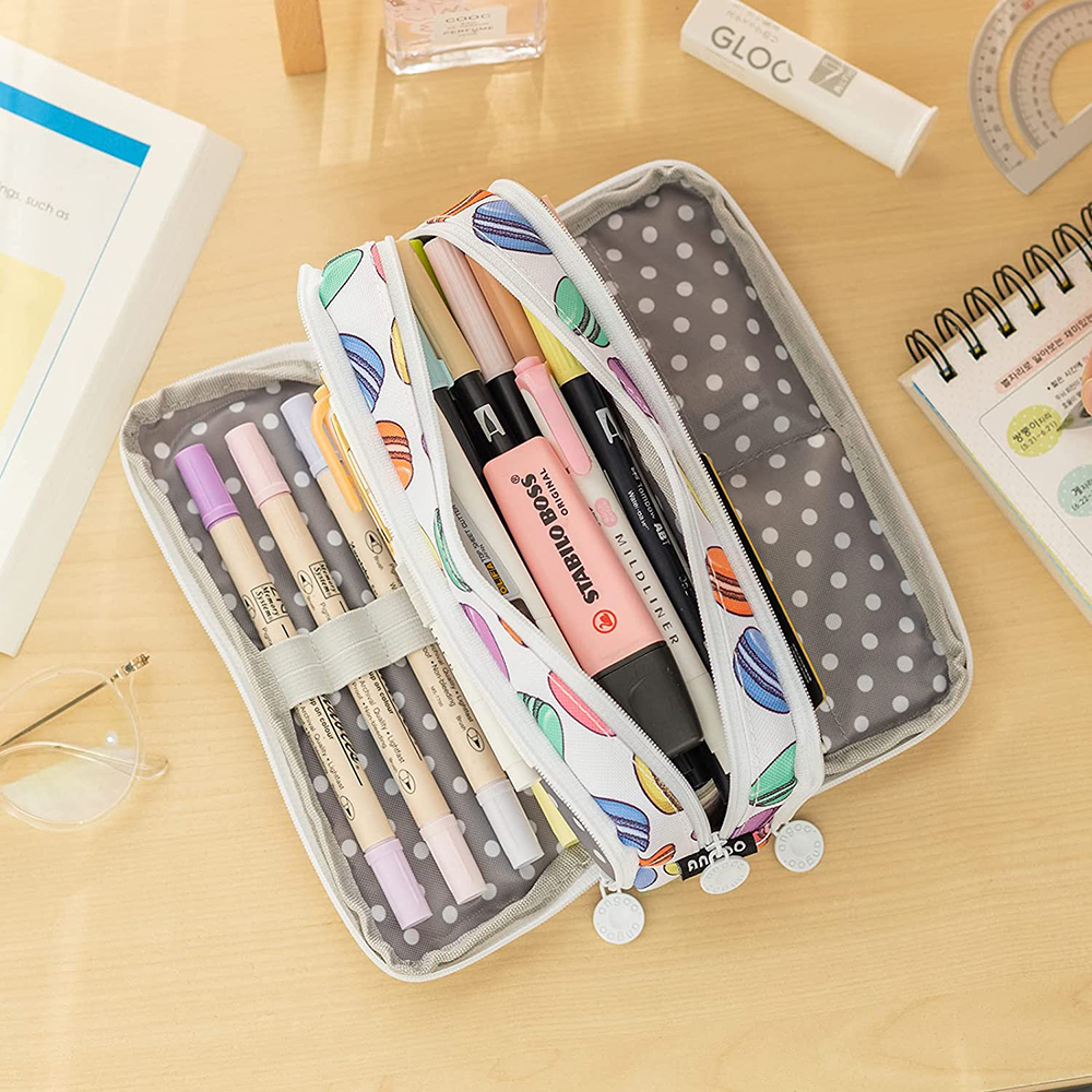 Portable Large Pencil Case Big Capacity 3 Compartments Canvas Pencil Pouch - Picture 42 of 50