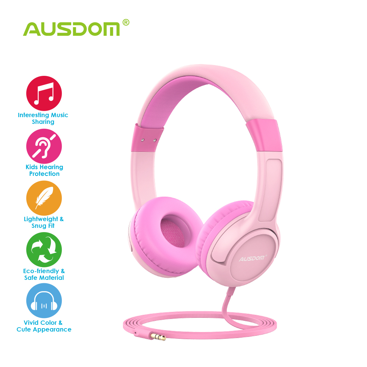 AUSDOM K1 Kids Headphones On-Ear Wired Headphones for Children 85dB Volume Limit - Picture 28 of 36