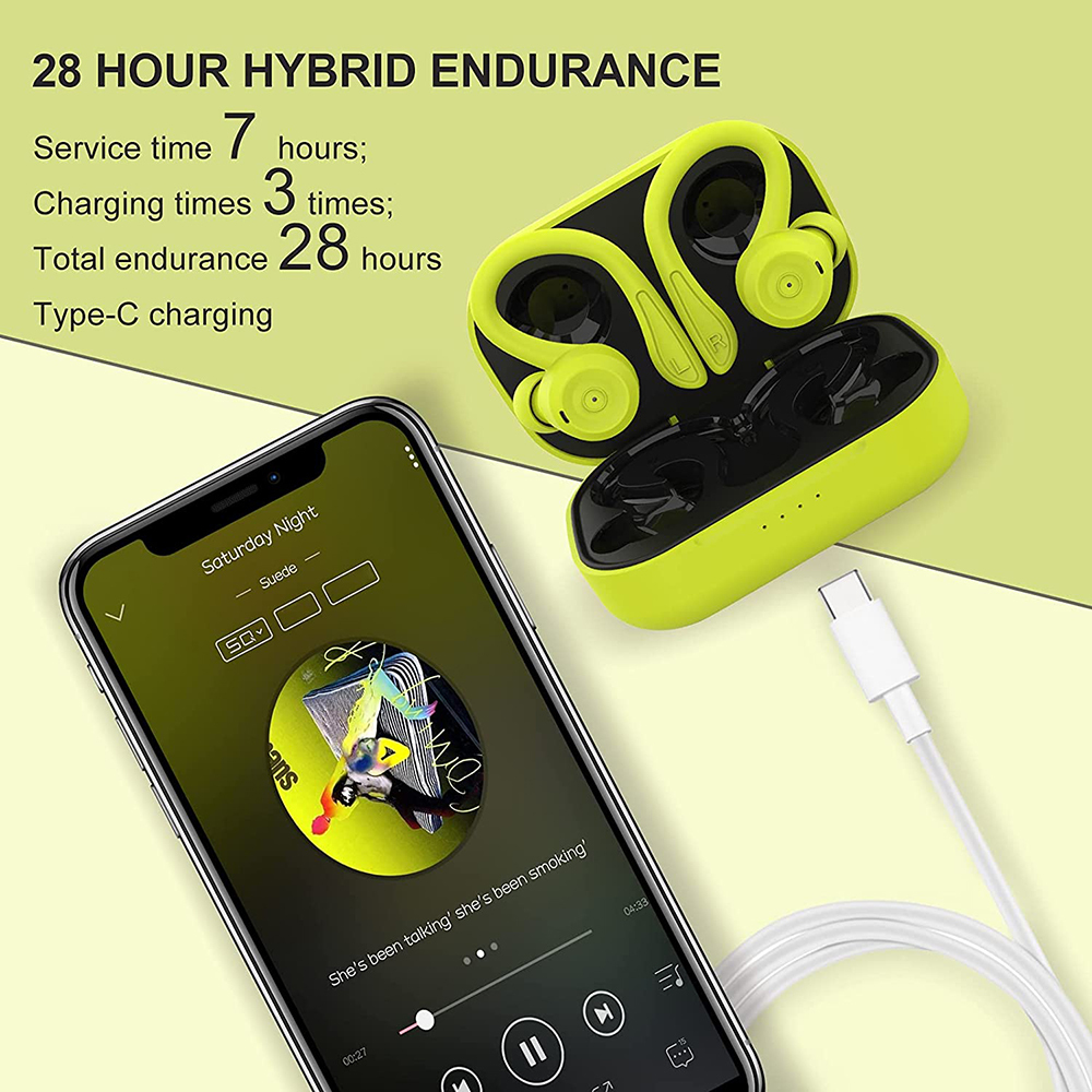 Sport Wireless Earbuds Bluetooth Earphones with Earhooks - Picture 17 of 37