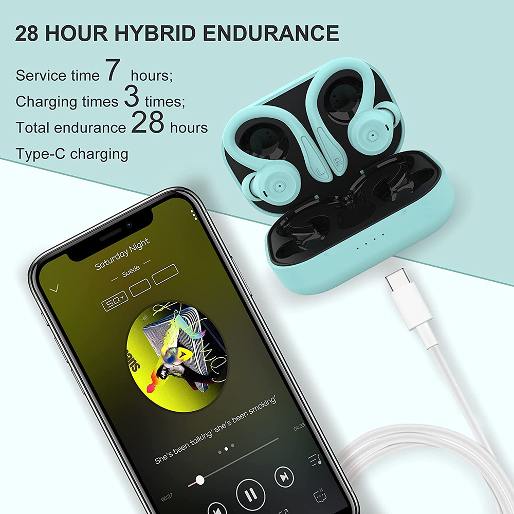 Sport Wireless Earbuds Bluetooth Earphones with Earhooks - Picture 29 of 37