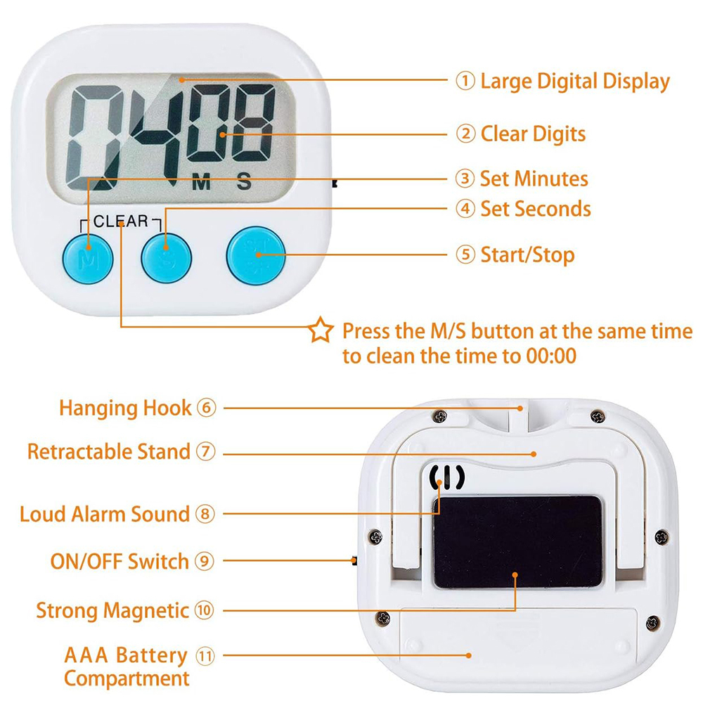 2 Pack Digital Kitchen Timer for Cooking Big Digits Loud Alarm Magnetic Backing - Picture 32 of 33