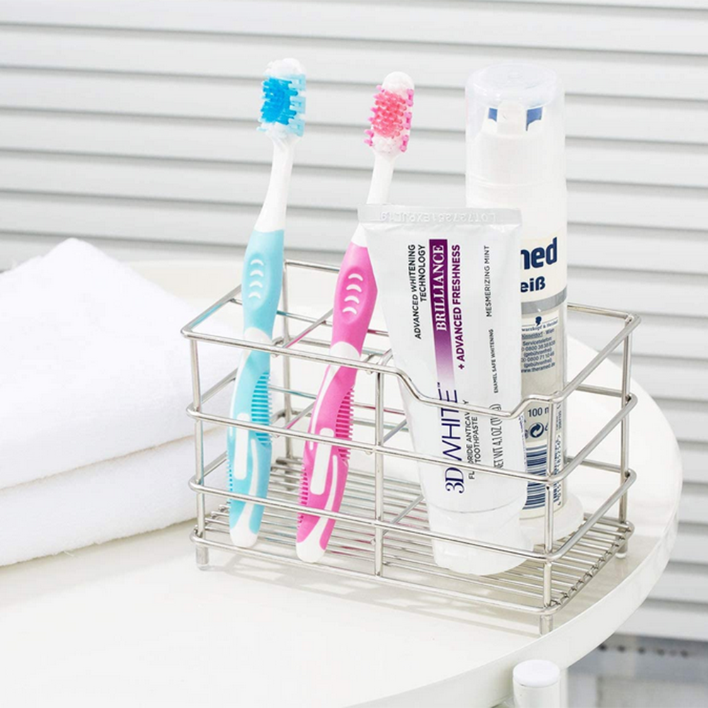 Stainless Steel Toothpaste and Toothbrush Holder Stand Bathroom Organizer - Picture 15 of 15