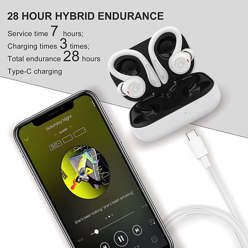 Sport Wireless Earbuds Bluetooth Earphones with Earhooks - Picture 36 of 37