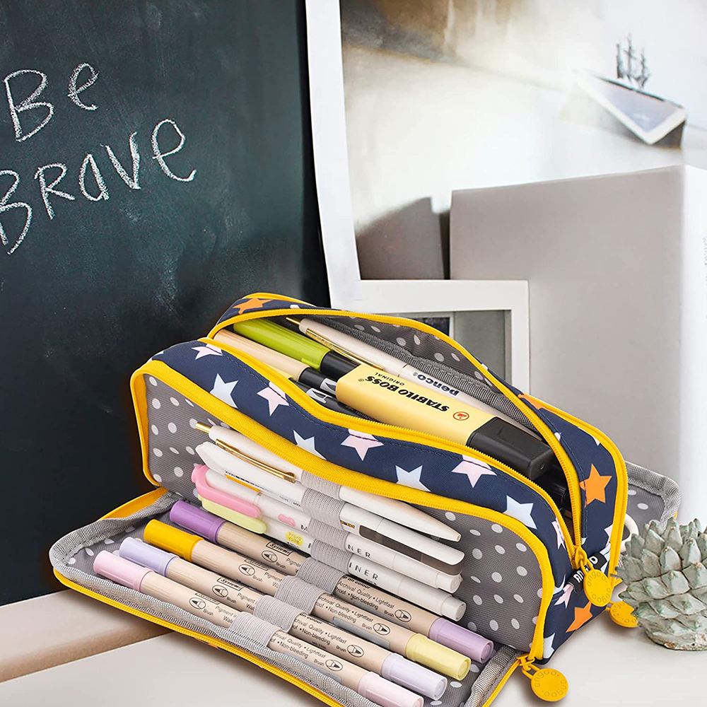 Portable Large Pencil Case Big Capacity 3 Compartments Canvas Pencil Pouch - Picture 19 of 50