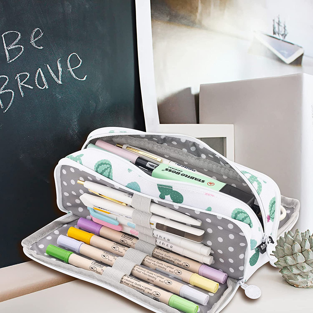 Portable Large Pencil Case Big Capacity 3 Compartments Canvas Pencil Pouch - Picture 25 of 50