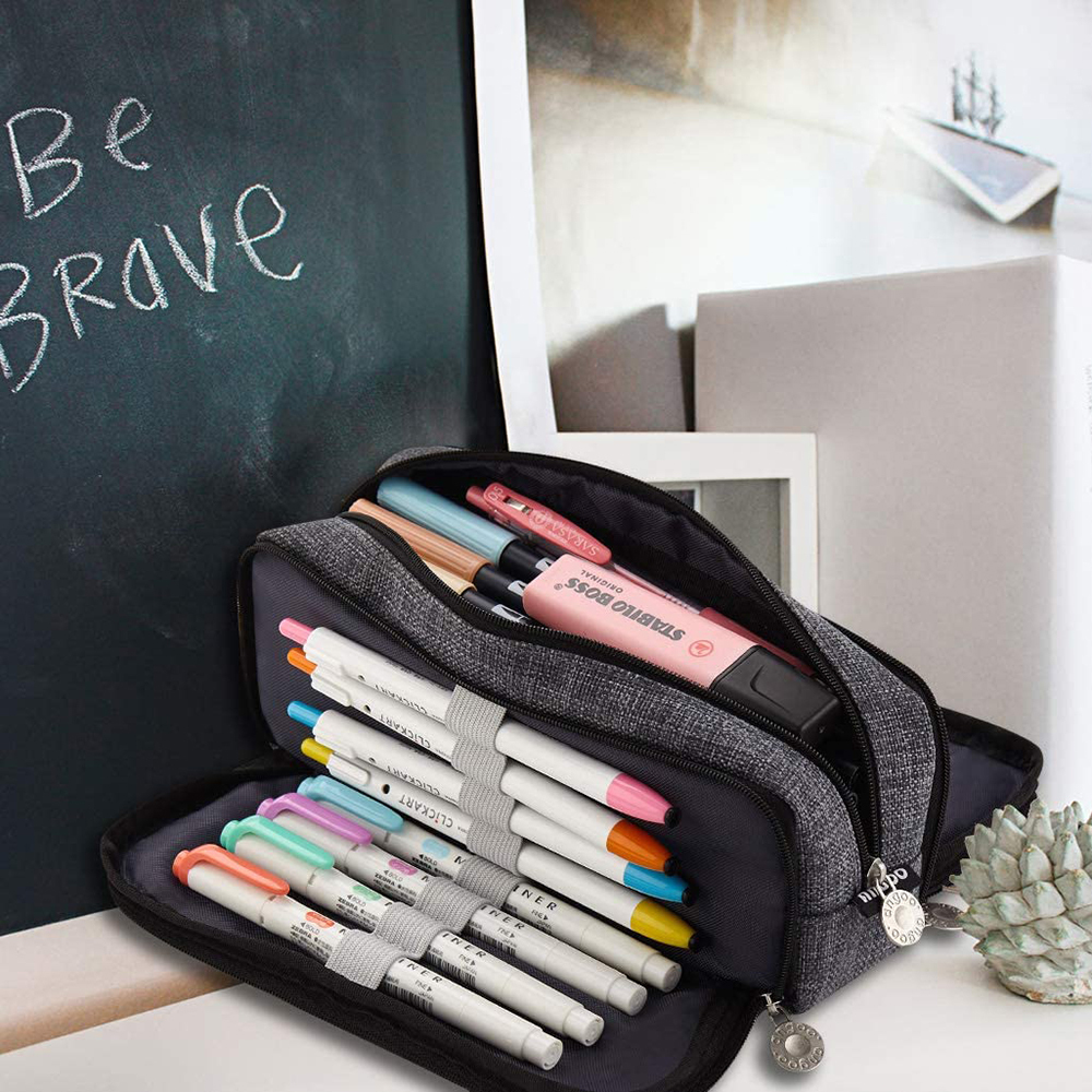 Portable Large Pencil Case Big Capacity 3 Compartments Canvas Pencil Pouch - Picture 31 of 50