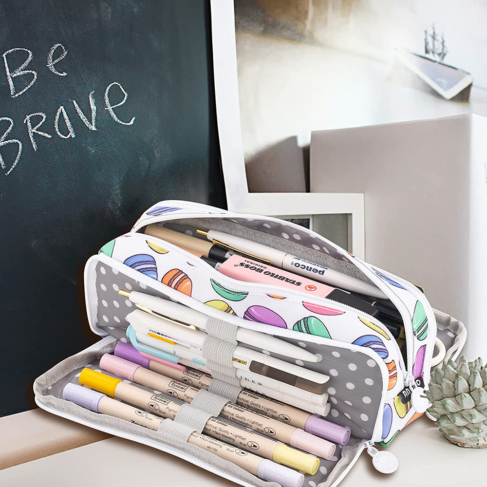 Portable Large Pencil Case Big Capacity 3 Compartments Canvas Pencil Pouch - Picture 44 of 50
