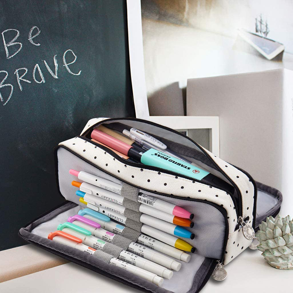 Portable Large Pencil Case Big Capacity 3 Compartments Canvas Pencil Pouch - Picture 50 of 50