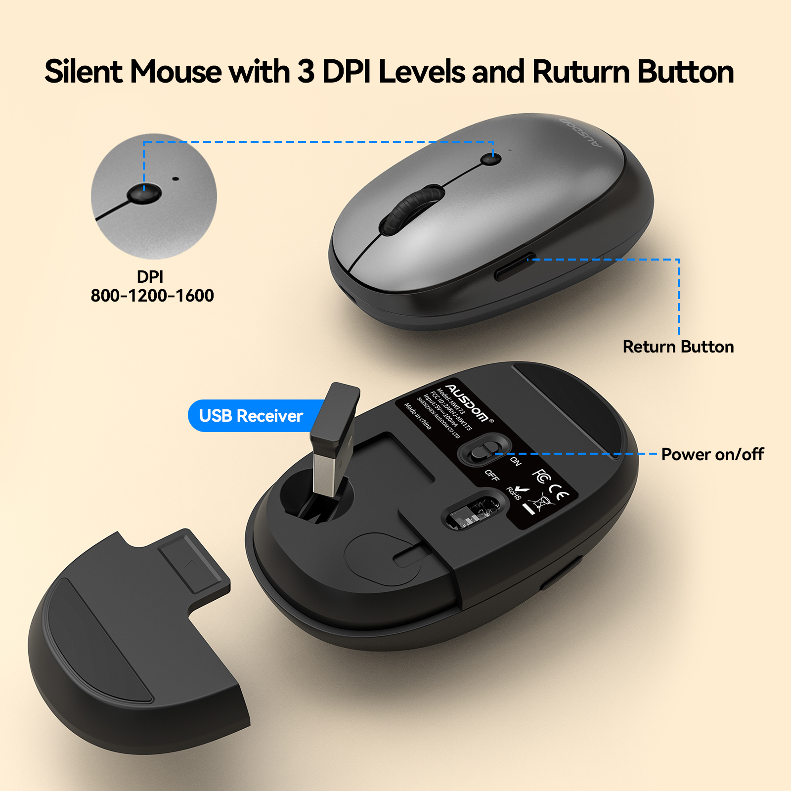 AUSDOM KAM200 Wireless Keyboard and Mouse Combo 2.4Ghz Cordless Silent