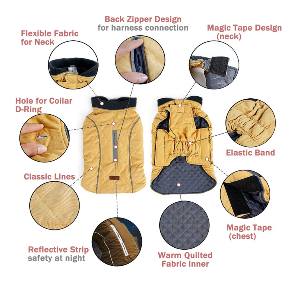 Reflective Dog Jacket Dog Coat Warm Padded Puffer Vest Puppy Jacket with Fleece - Picture 13 of 30