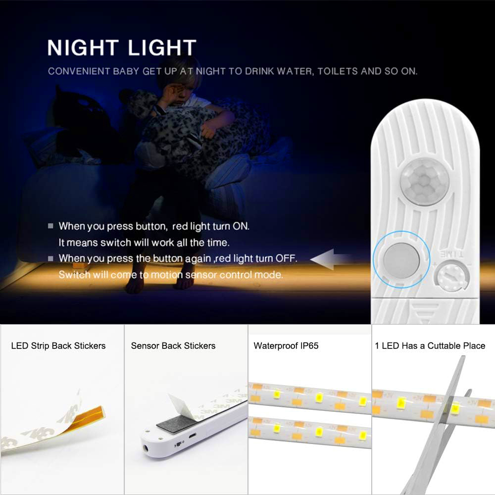 LED Under Cabinet Lighting Motion Sensor Strip Lights Stair Lamp Tape-Warm White - Picture 49 of 50