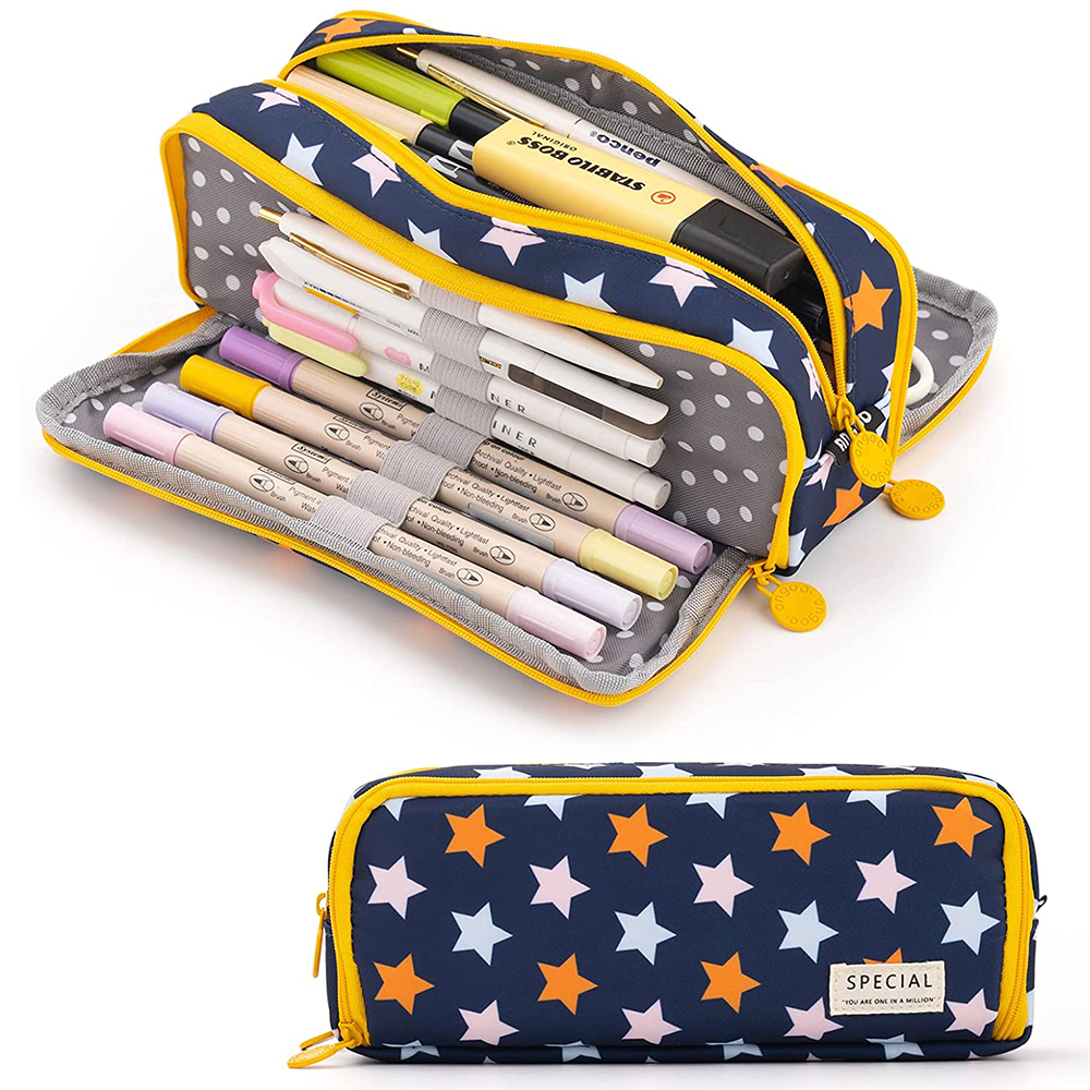 Portable Large Pencil Case Big Capacity 3 Compartments Canvas Pencil Pouch - Picture 14 of 50