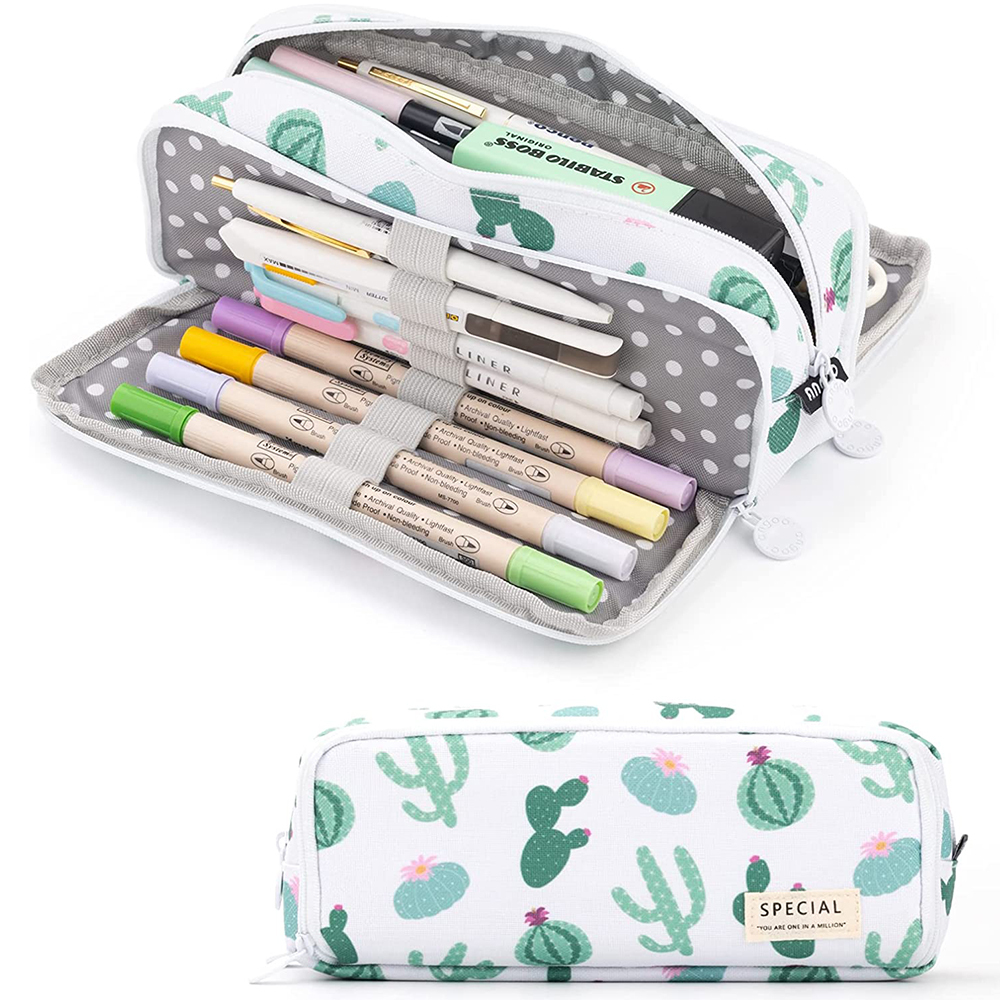 Portable Large Pencil Case Big Capacity 3 Compartments Canvas Pencil Pouch - Picture 20 of 50