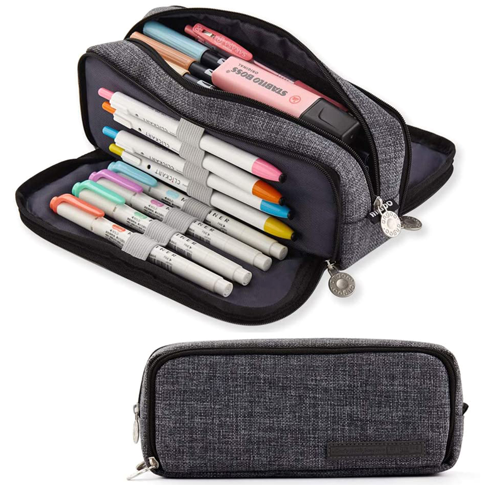 Portable Large Pencil Case Big Capacity 3 Compartments Canvas Pencil Pouch - Picture 26 of 50