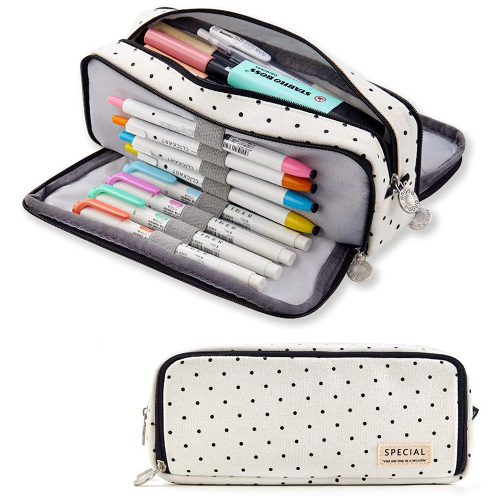 Portable Large Pencil Case Big Capacity 3 Compartments Canvas Pencil Pouch - Picture 45 of 50