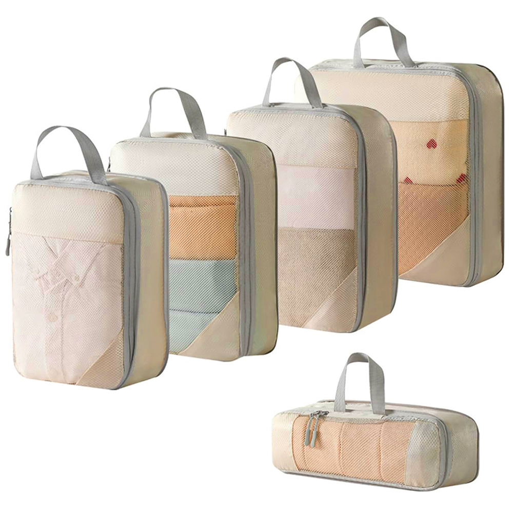 5 Set Compression Packing Cubes Travel Organizer Extensible Storage Mesh Bags - Picture 15 of 22
