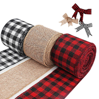 3 Rolls Christmas Buffalo Plaid Ribbon Burlap Craft Ribbon For DIY Gift Wrapping