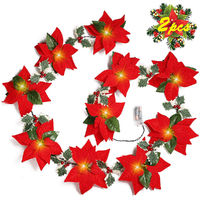 2Pcs Poinsettia Christmas Flowers Decorations Garland String Lights