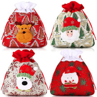 4 Pack Christmas Bag 3D Design Fabric Drawstring Bag for Xmas Party Supplies