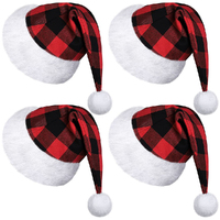 4 Pack Christmas Santa Hats Christmas Plaid Santa Hat for Adults and Kids
