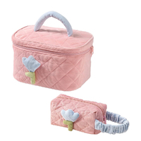 2Pcs Corduroy Makeup Bag Cosmetic Organizer Bag with Portable Makeup Pouch