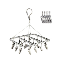 Clothes Drying Rack with 20 Clips Aluminum Alloy Sock Hanger Underwear Hanger