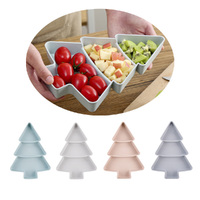 4Pcs Christmas Tree Shape Plastic 3 Gird Snack Plate Tray Dried Fruit Candy Dish