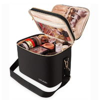 Large Makeup Bag Double Layer Cosmetic Bag Makeup Case with Shoulder Strap