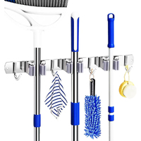 Broom Holder Wall Mount Stainless Steel Mop Hanger with 3 Racks 4 Hooks