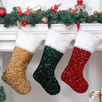 3Pcs Sequins Plush Christmas Socks Children's Gift Bags Christmas Decorations