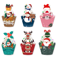 48Pcs Christmas Cupcake Toppers Cupcake Wrappers Cake Topper Bakeware Decoration