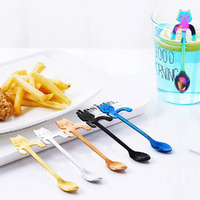6 Pack Cat Spoon Coffee Tea Spoon Stainless Steel Hanging Cup Teaspoons