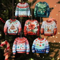 7Pcs Christmas Tree Decoration Pendant Wooden Christmas Sweater Hanging Ornament