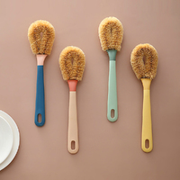 4Pcs Coconut Fiber Handle Dishwashing Brush Long Handle Brown Hair Pot Brush