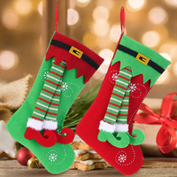 4 Pack Elf Leg Christmas Stocking Xmas Tree Hanging Sock Decor Socks Candy Bag
