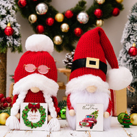 2Pcs Christmas Decor Gnome Doll Knitted Hat Dwarf Doll Christmas Ornaments