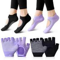 4 Pair Non Slip Yoga Gloves Socks Set Women Fingerless Gym Gloves And Pilates Socks