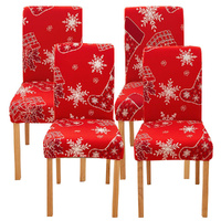 4PCS Stretch Removable Washable Christmas Chair Protector Slipcovers Seat Cover