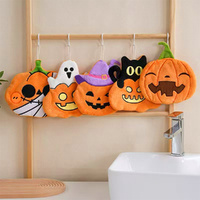 5pcs Pumpkin Hanging Hand Towel Set Coral Fleece Kitchen Towel For Halloween