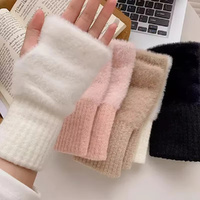 4Pair Women Mink Fleece Soft Winter Half Finger Gloves Knitted Fingerless Gloves
