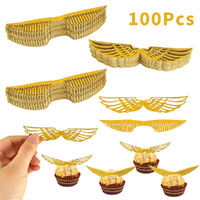 100pcs Gold Wings Cake Party Decoration Hollowed Wing Cupcake Toppers