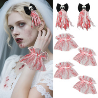 2 Set Halloween Gothic Skull Bow Hair Clip with Rose Gothic Lace Wristband Set